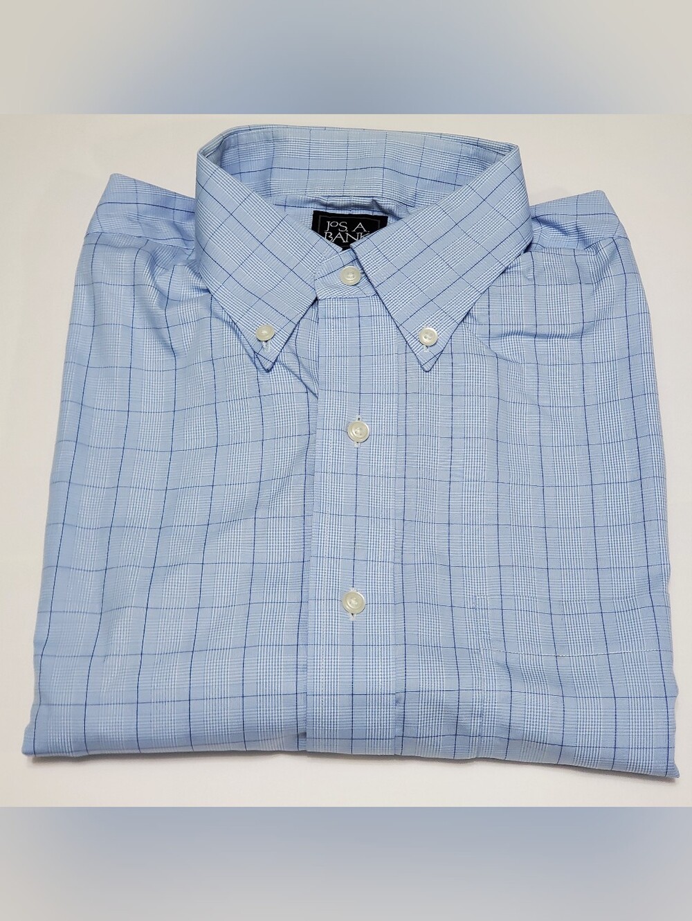 Jos. A. Bank Traveler Men's Dress Shirt Blue Check Pattern 16.5-35 Cotton